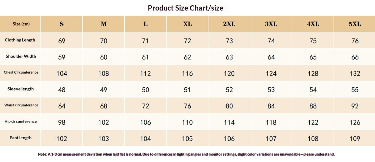 Women's Hooded Top and Trousers Set - S to 5XL top and trouser measurement chart