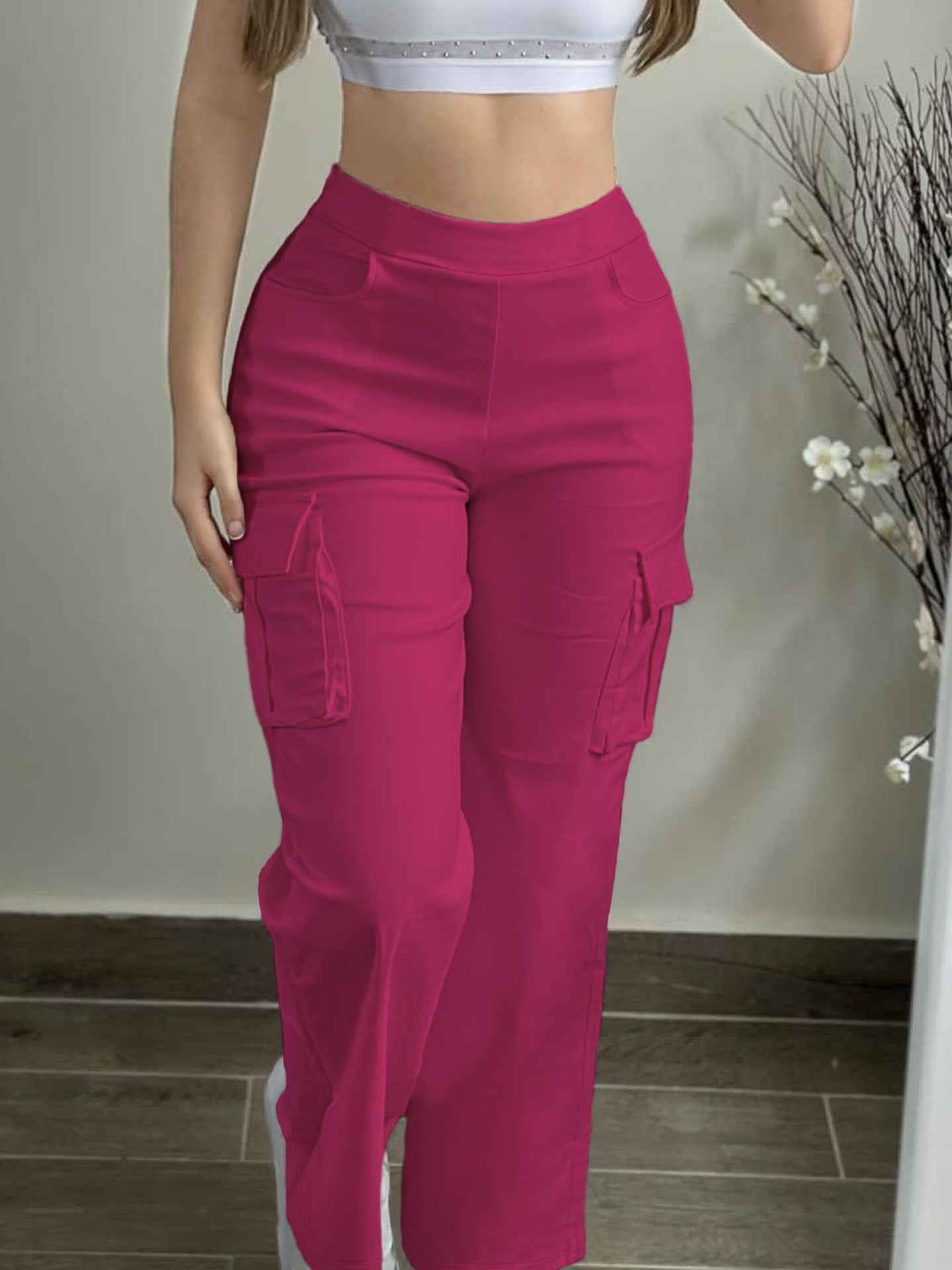 High-Waist Cargo Pants for Women – Multi-Pocket, Wrinkle-Resistant
