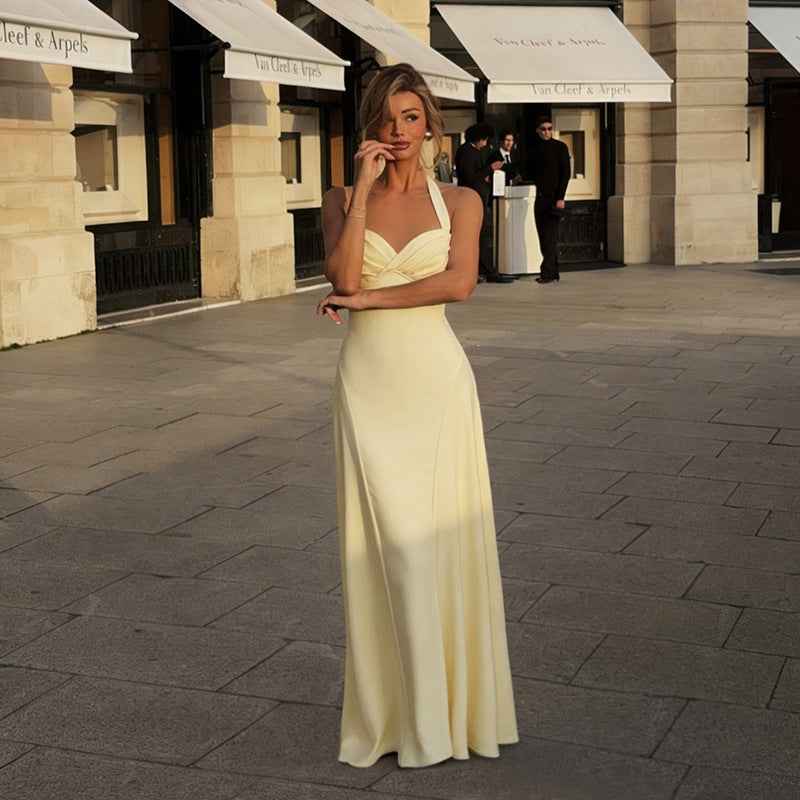 Sleeveless Low-Waist Patchwork Slim-Fit Knit Maxi Slip Dress