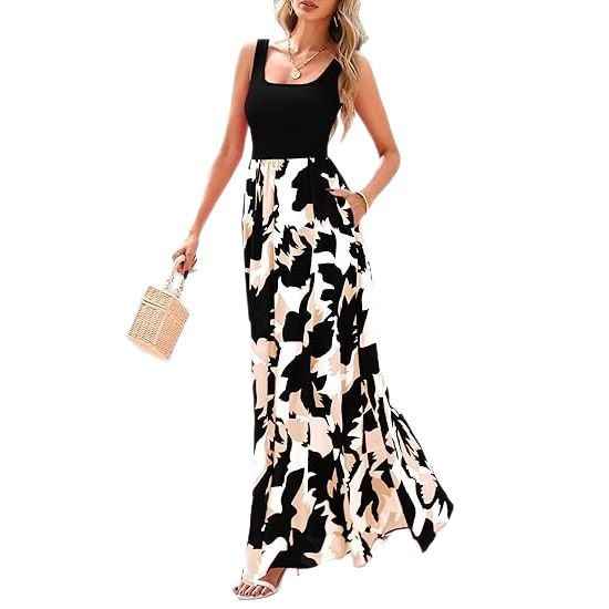 Colour-Block Sleeveless A-Line Maxi Dress — Patchwork Elegant