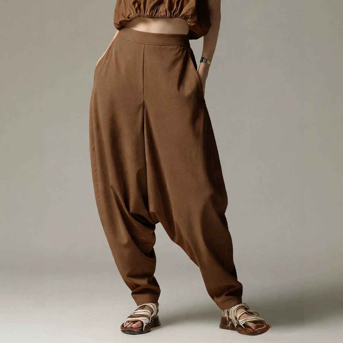 High-waisted Wide-leg Relaxed-fit Casual Trousers