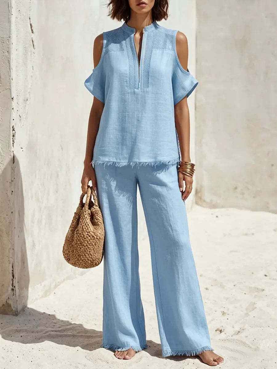 Fashion Short-Sleeve Off-Shoulder Pantsuit
