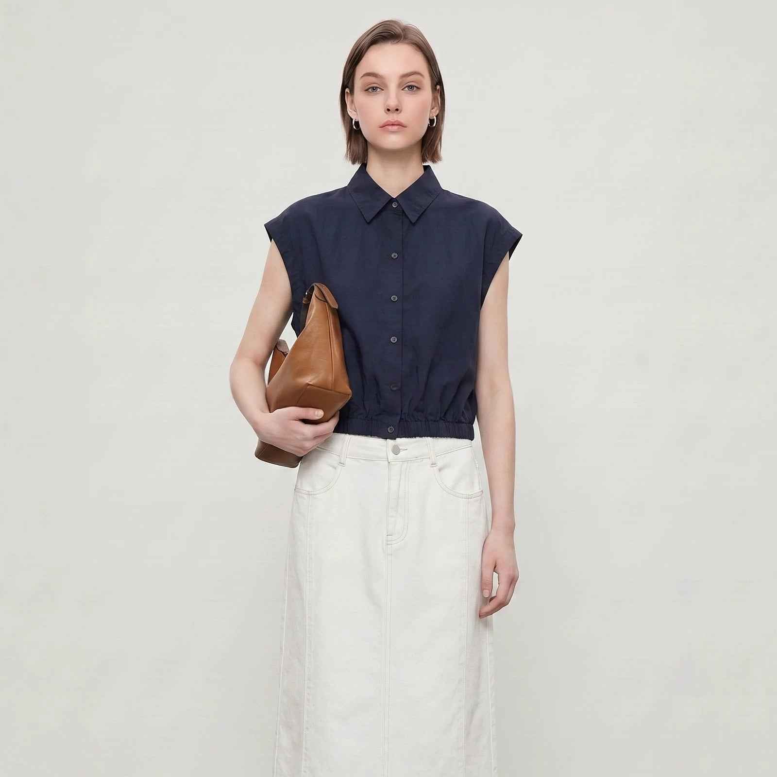 Womens Linen-blend Short-sleeve Breathable Shirt