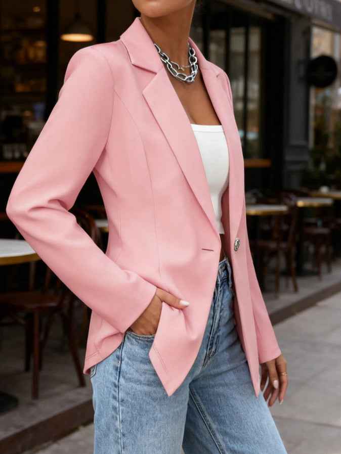 Waist-Cinched Lapel Collar Long-Sleeve Blazer