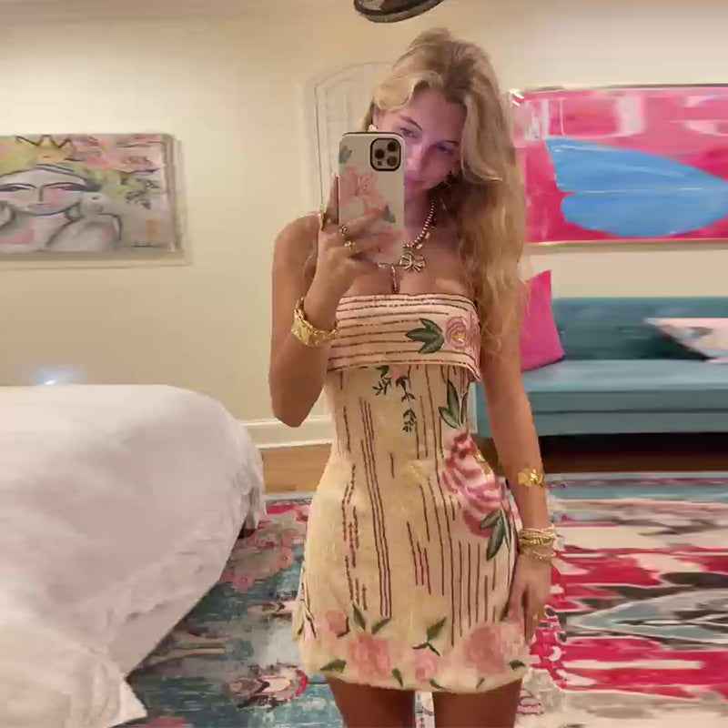 New Womens Strapless Sleeveless Slim-fit Printed Mini Dress