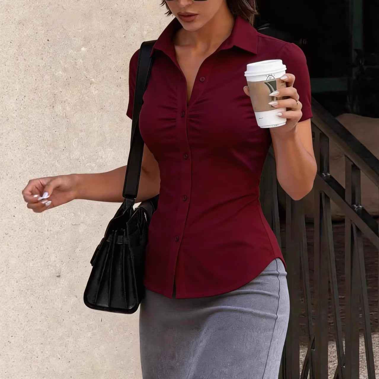 Professional Commuter Slimming Lapel Short-Sleeve Shirt