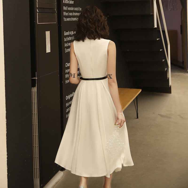 Women's Sleeveless High-Waist Bow Midi Dress