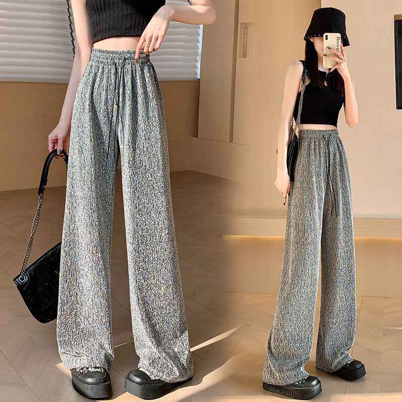 Summer New Arrival Rhinestone Embellished Textured Trousers