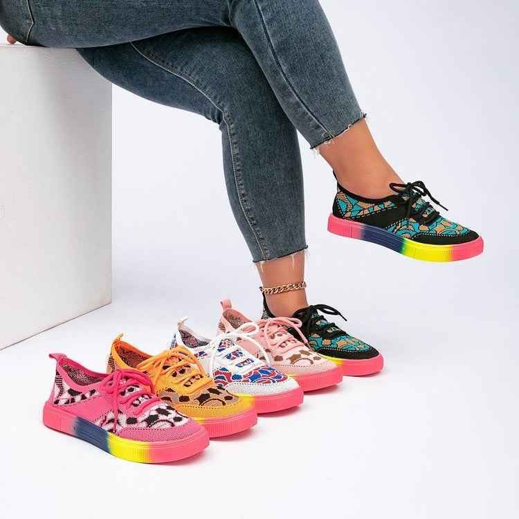 Chunky Sole Lace-Up Sneakers — Floral, Breathable, EU 36–43