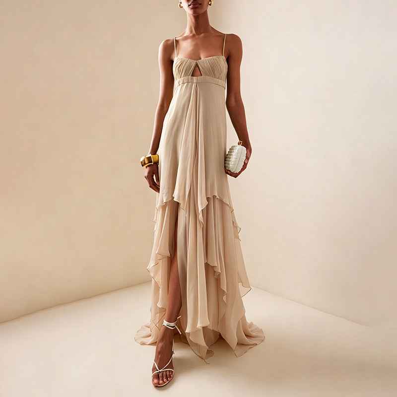 Women's High-Waist Strappy Irregular Long Dress — 3 Colours