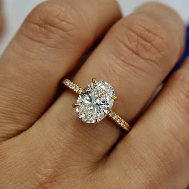 Huaya Classic Long Oval Four-Claw Inlaid Ring For Women
