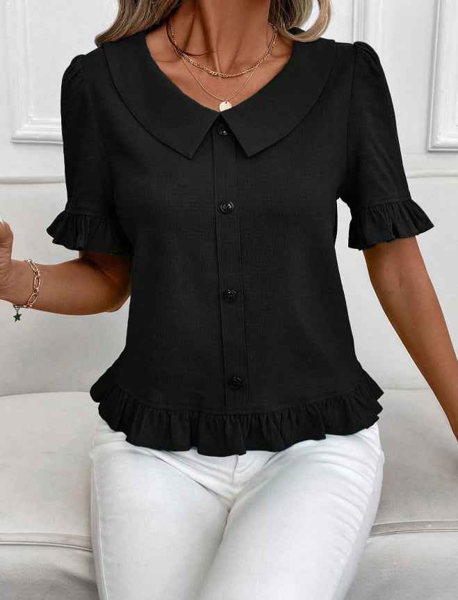 Petal-Sleeve Slant-Shoulder Top — 6 Colours