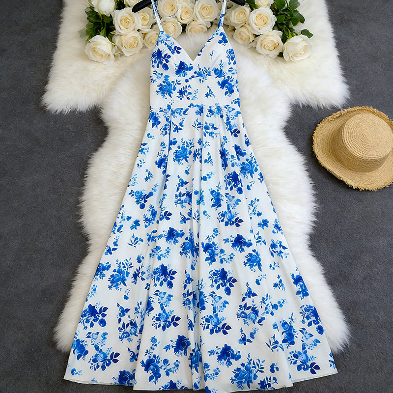 Floral Print High-Waist Sleeveless Princess Maxi Dress