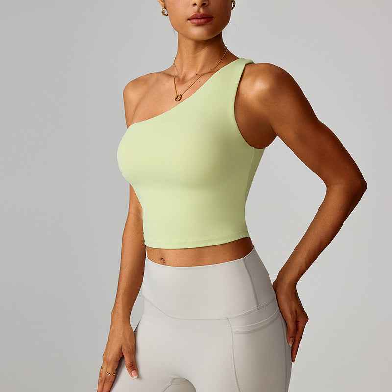 Women's One-Shoulder Yoga Tank Top – Cloud-Feel Nylon, Moisture-Wicking