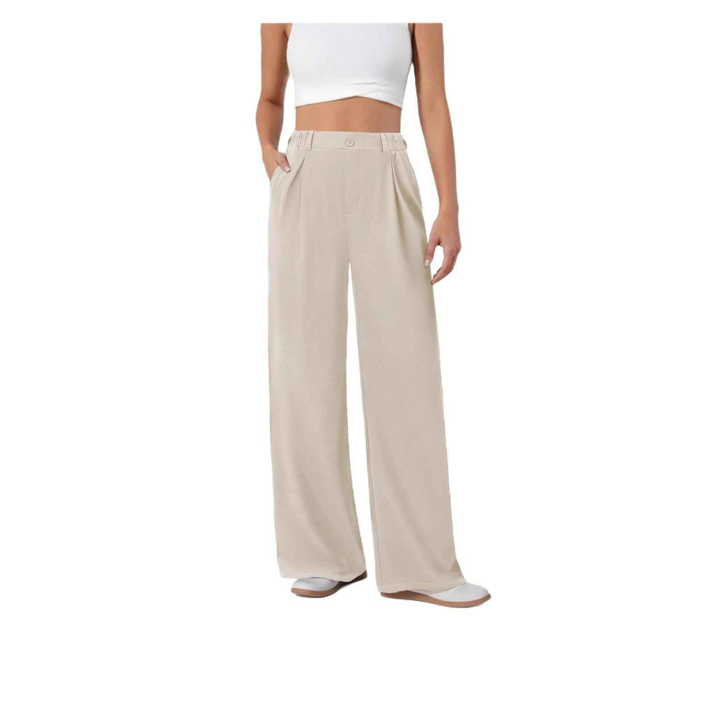 High-Waist Relaxed Casual Trousers – Full Length Solid Colour