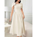 Asymmetric Diamond-Embellished Short-Sleeve Dress — Slim Fit, Elegant