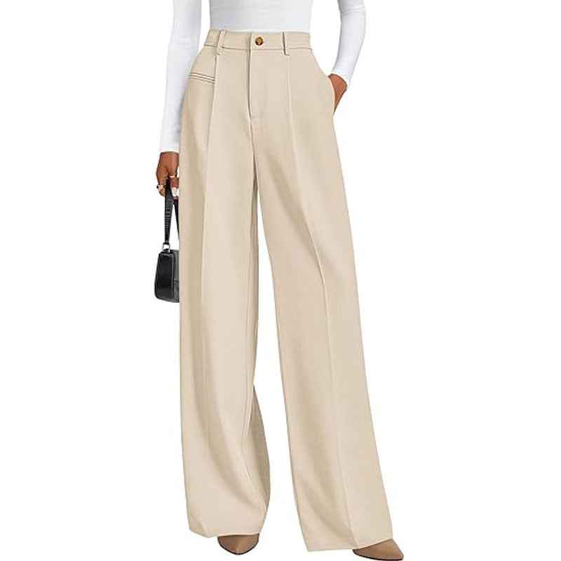 New Solid-color High-waisted Womens Casual Wide-leg Pants