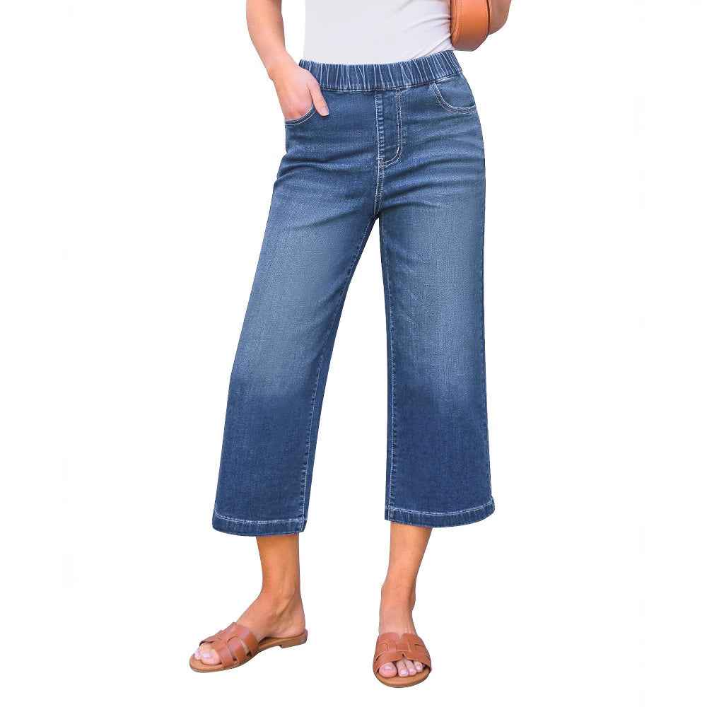 Women's High-Waist Straight-Leg Patchwork Cotton Denim Jeans