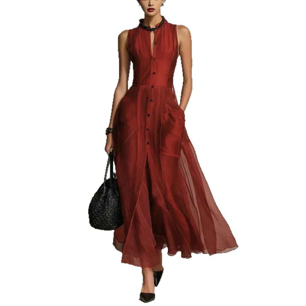 Sleeveless Midi Dress – Relaxed Fit Straight Minimalist Office Dress