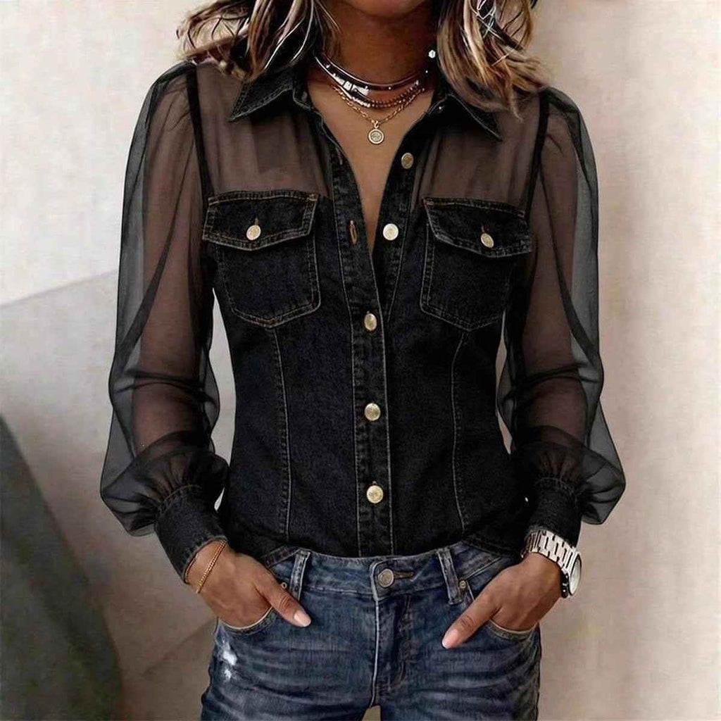 Women's V-Neck Lace Long Sleeve Top