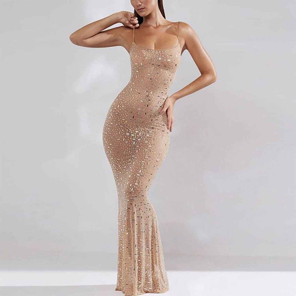 Strapless Sequin Mesh Slim-Fit Mermaid Maxi Dress