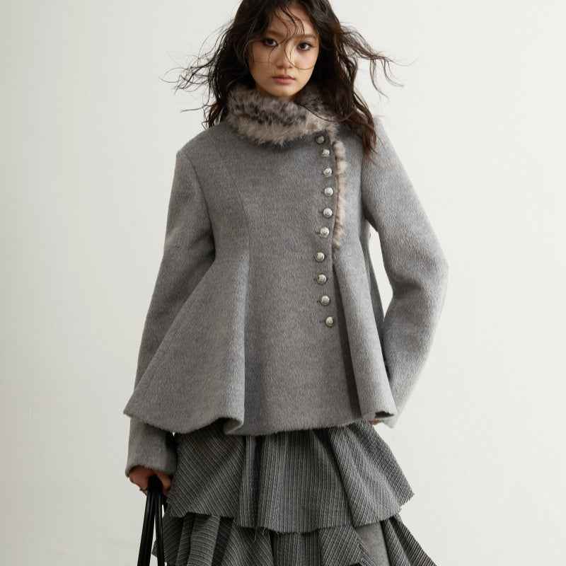 Women's Leopard Print Wool Blend Short Coat – Metal Clasp Closure