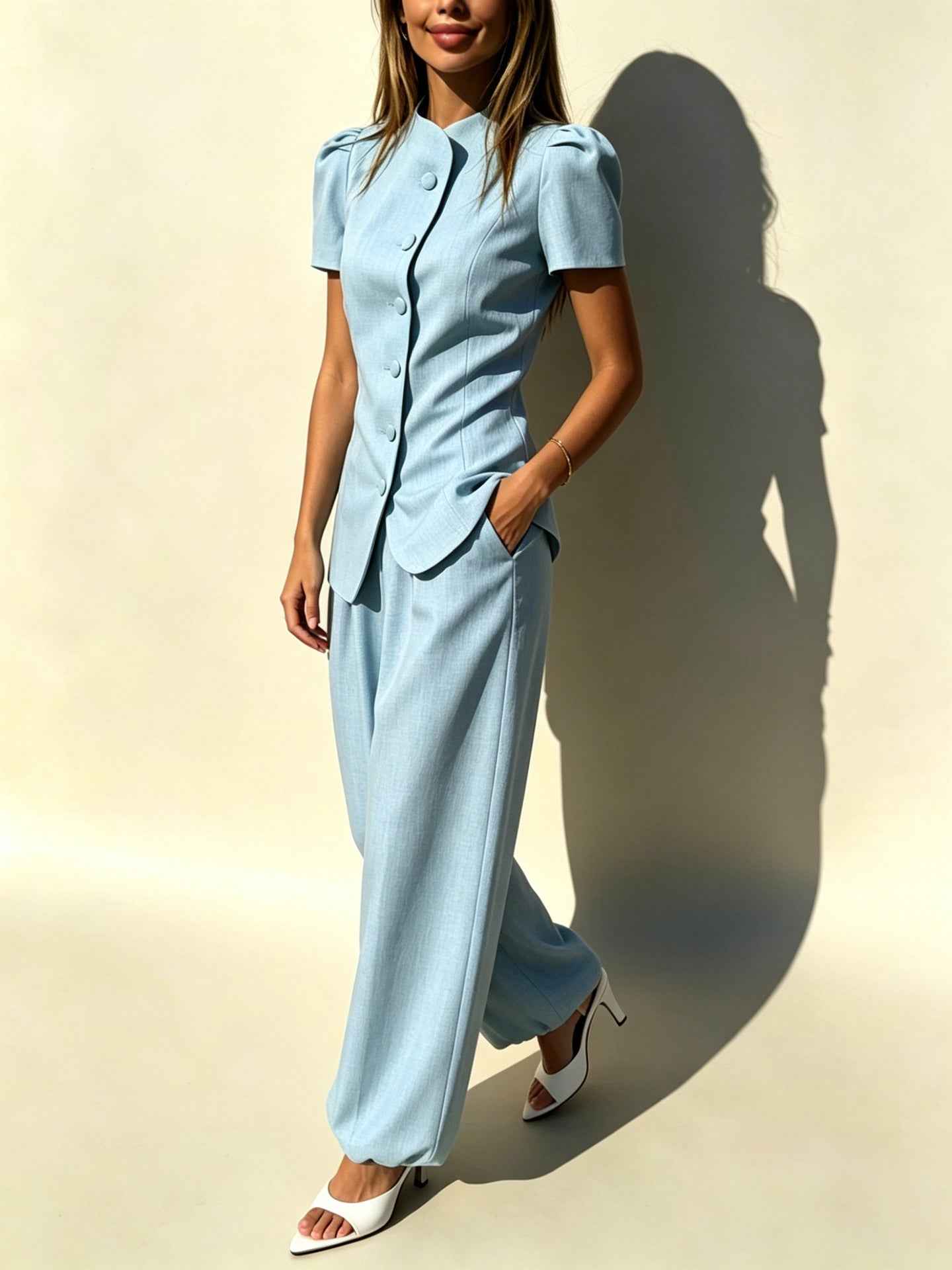 Jacket Top And High-waisted Casual Trousers Womens Suit