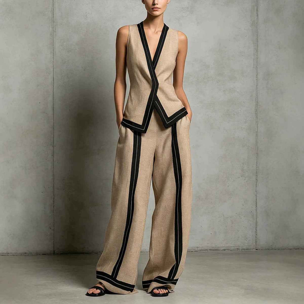 V-Neck Tank Top & Wide-Leg Pants Set — Casual Two-Piece