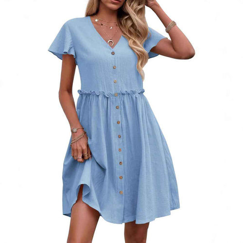 Boho Floral V-Neck Dress with Petal Sleeves & Ruffled Hem