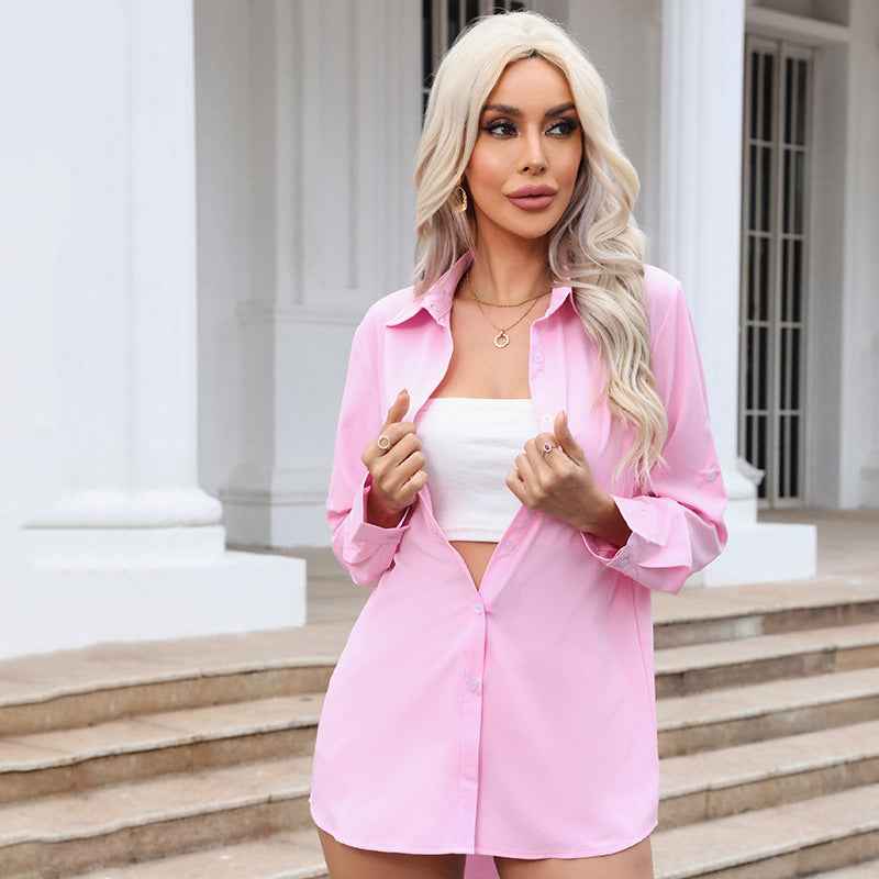 Womens Mid-length Loose-fit Chiffon Blouse
