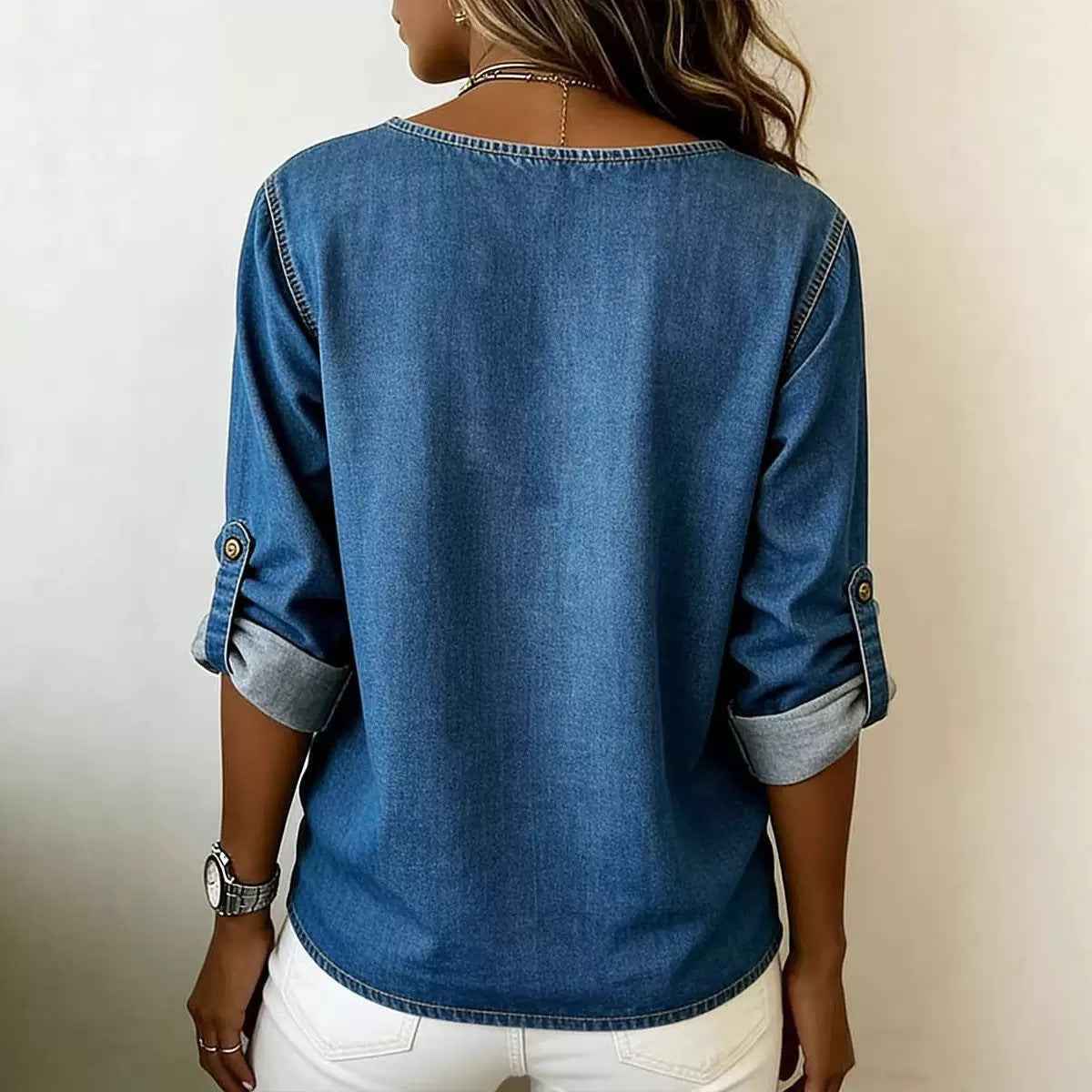 Women's Denim Shirt – Three-Quarter Sleeve Street Style Top