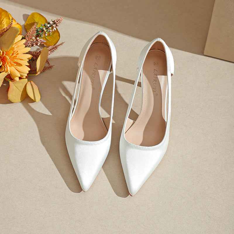 Satin Pointed-Toe Stiletto Heels – Hollow-Out Low-Cut Design