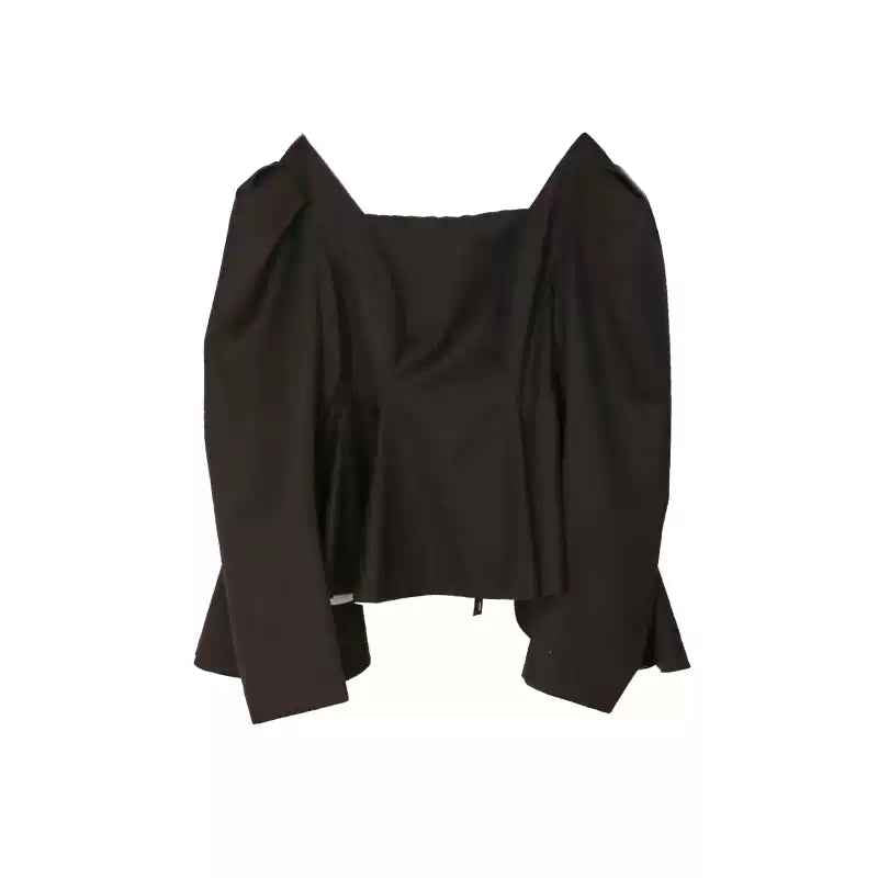 Women's Puff-Sleeve Backless Lace-Up Waist-Cinching Jacket — Dark Green, S–L