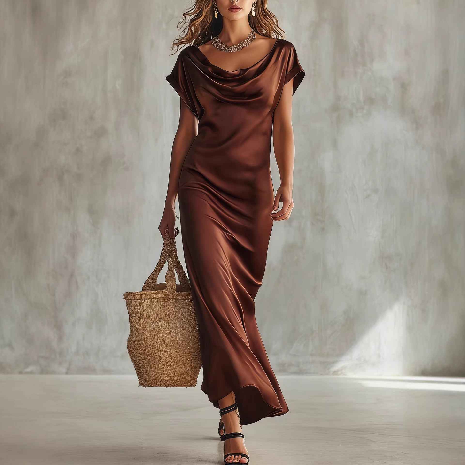 High-Waist A-Line Slim Maxi Dress
