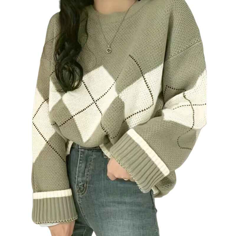 Colour Block Drop Shoulder Knit Sweater | Plus Size Long Sleeve Pullover