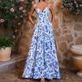 Floral Print High-Waist Sleeveless Princess Maxi Dress