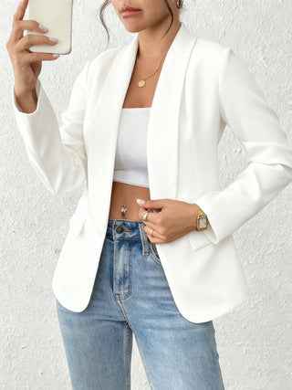 Womens Solid-color Lapel Coat With Pocket Flaps And Long Sleeves