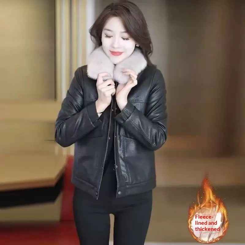 Womens Stylish Padded Short Coat With A Fur Collar