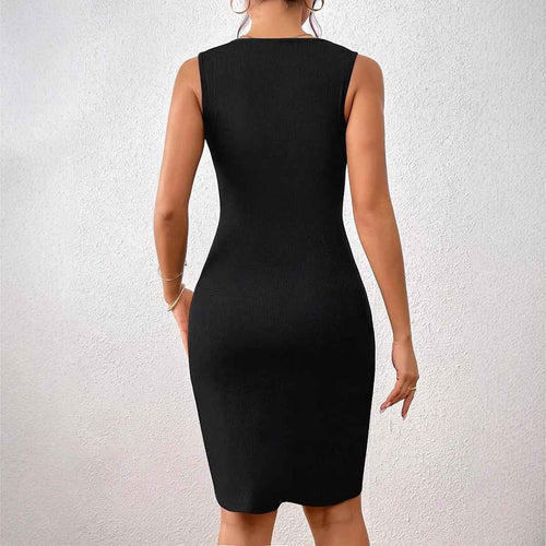 Colour Block Asymmetric Bodycon Dress – Sleeveless Patchwork Mini