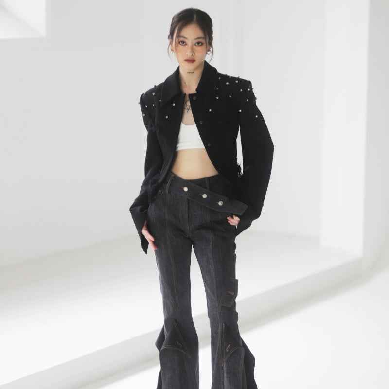 Women's Sequined Fringe Short Jacket – Black Polyester