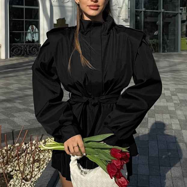 British-Style Stand Collar Sleeveless Trench Coat