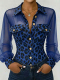 Women's Leopard Print Mesh Patchwork Cardigan with Pockets — 3 Colours