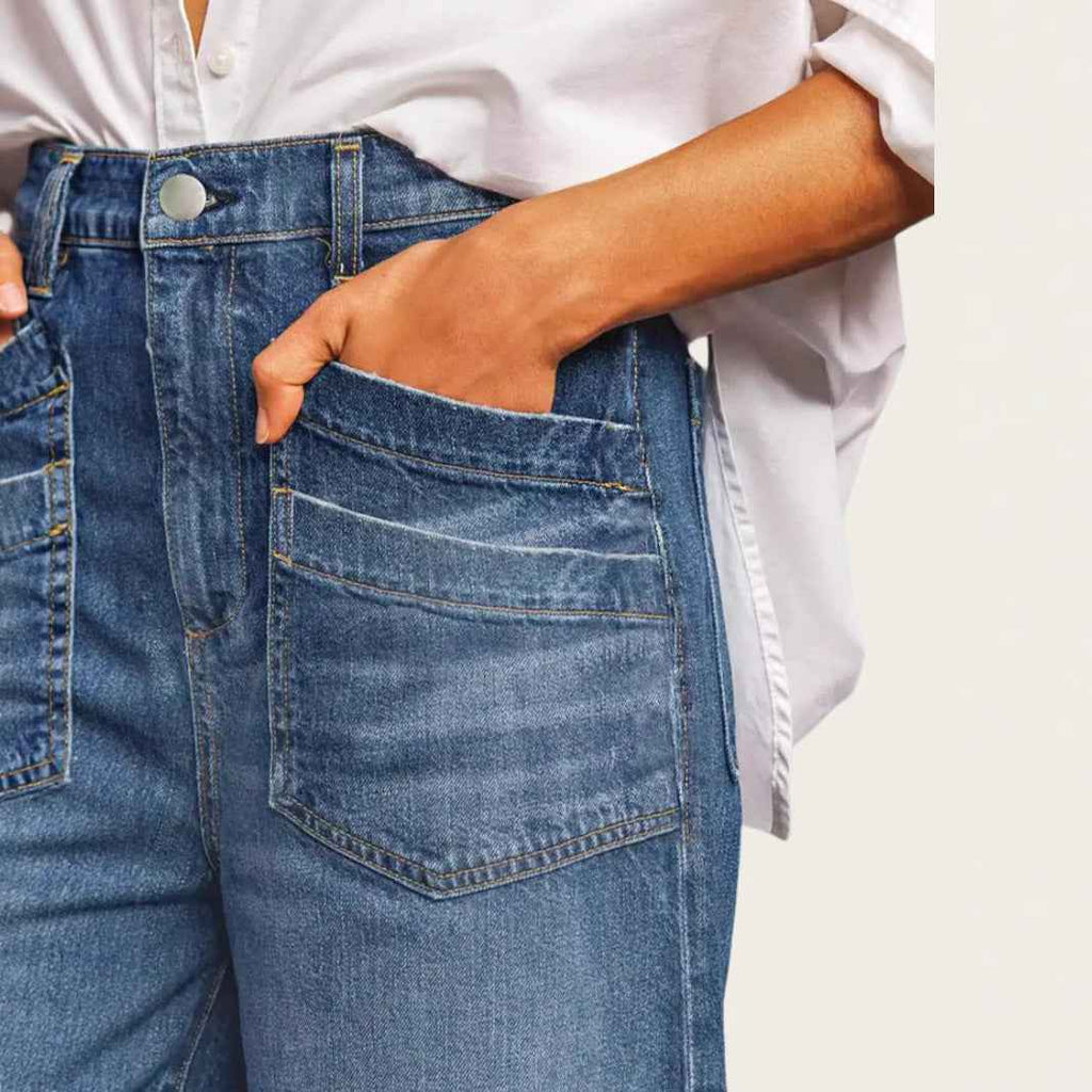 Women's Mid-Rise Cropped Straight-Leg Jeans – Vintage Blue Wash