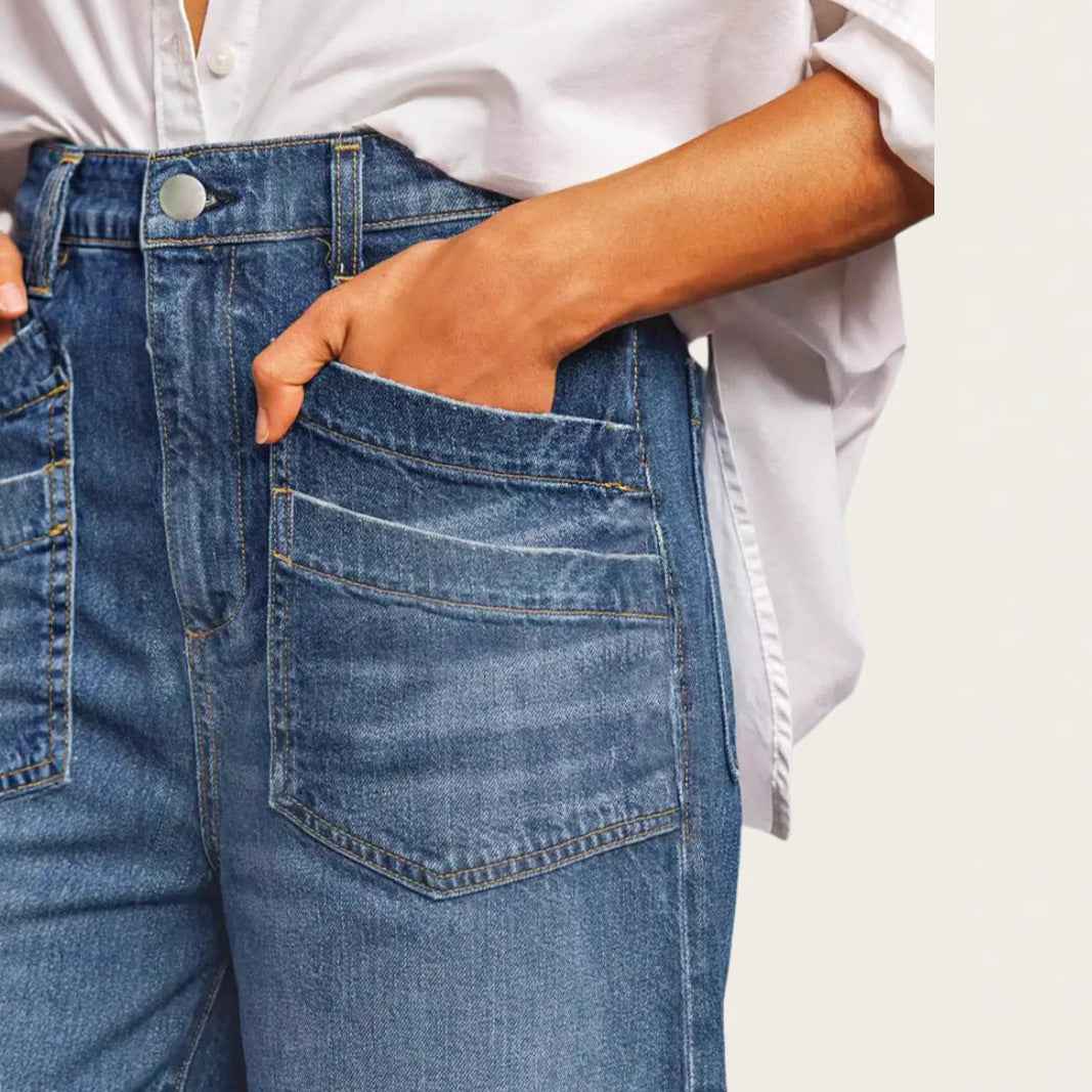 Women's Mid-Rise Cropped Straight-Leg Jeans – Vintage Blue Wash