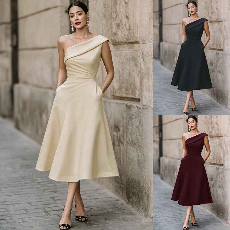 Women's Off-Shoulder Flared Swing Dress — 3 Colours