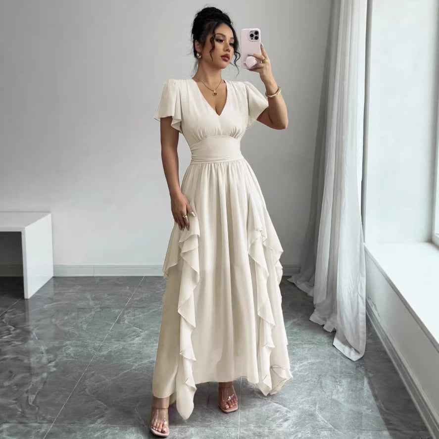 Womens Fashionable V-Neck Slim-Fit Long Dress