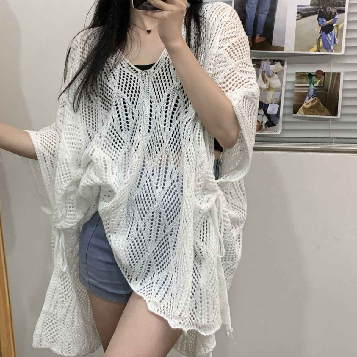 Diamond Knit Hollow-Out Hooded Sweater