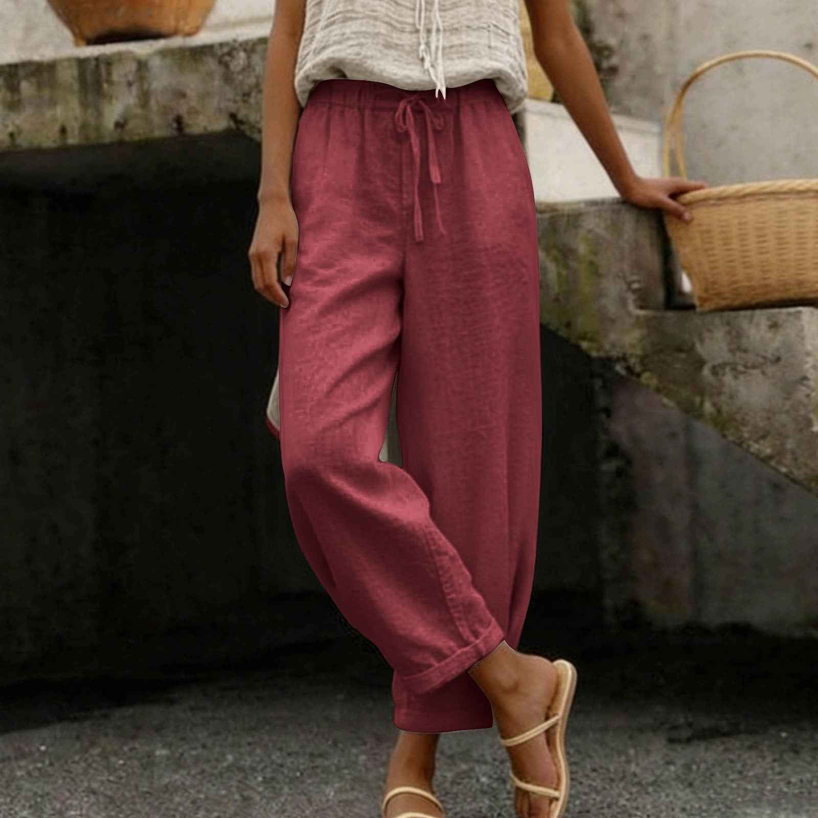 Women's High Waist Cotton-Linen Harem Pants