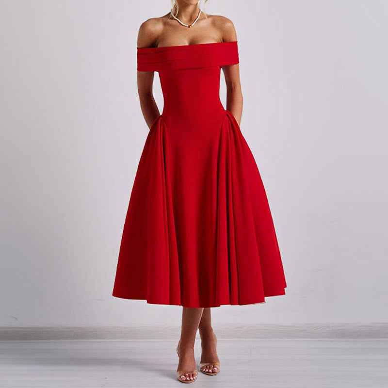 Off-Shoulder Fit & Flare Midi Dress