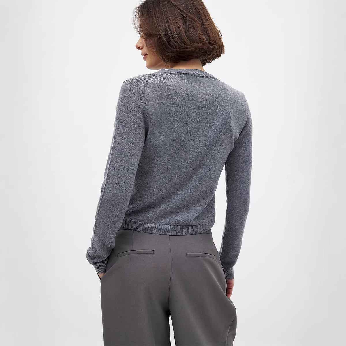 Viscose Knit Crew Neck Top | Slim Fit Long Sleeve Cardigan